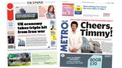 The Papers: 'UK economy takes triple hit' and 'Cheers, Timmy!'